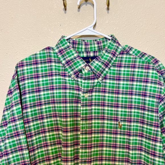 Ralph Lauren Men's Collared Button down Long Sleeve Green & Purple Plaid  Shirt - Picture 2 of 5
